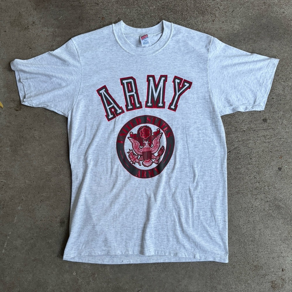 Vintage Army Gray Tee Shirt USA 80s Single Stitch Soffe Large Reflective